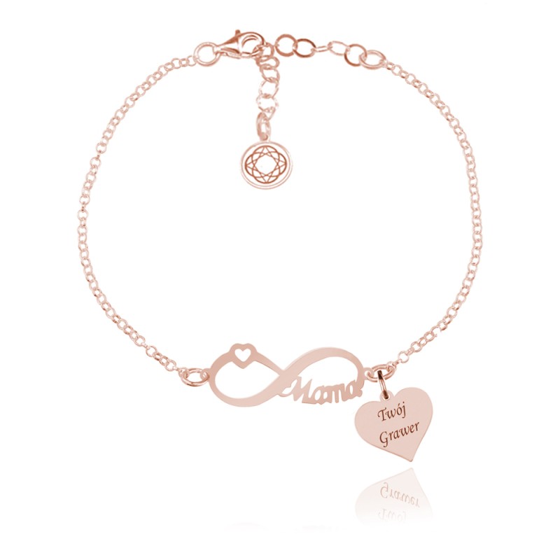 Bransoletka ze Srebra pr. 925 - Mama i Serce, Grawer - rose gold
