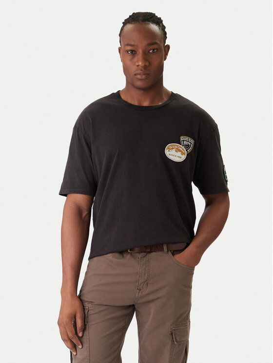 Guess T-Shirt M6RI07 KBW41 Czarny Regular Fit