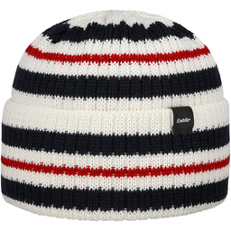 Czapka z Merynosów Short Stripy by Eisbär, biało-ciemnoniebieski, One Size