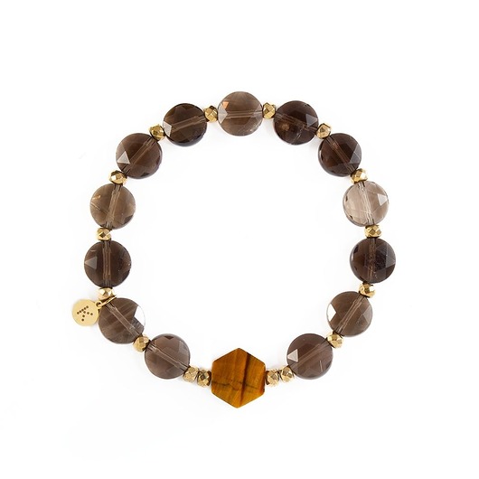 Bransoletka z brązowych Kwarców i kamieniem odwagi - Wersja Pozłacana