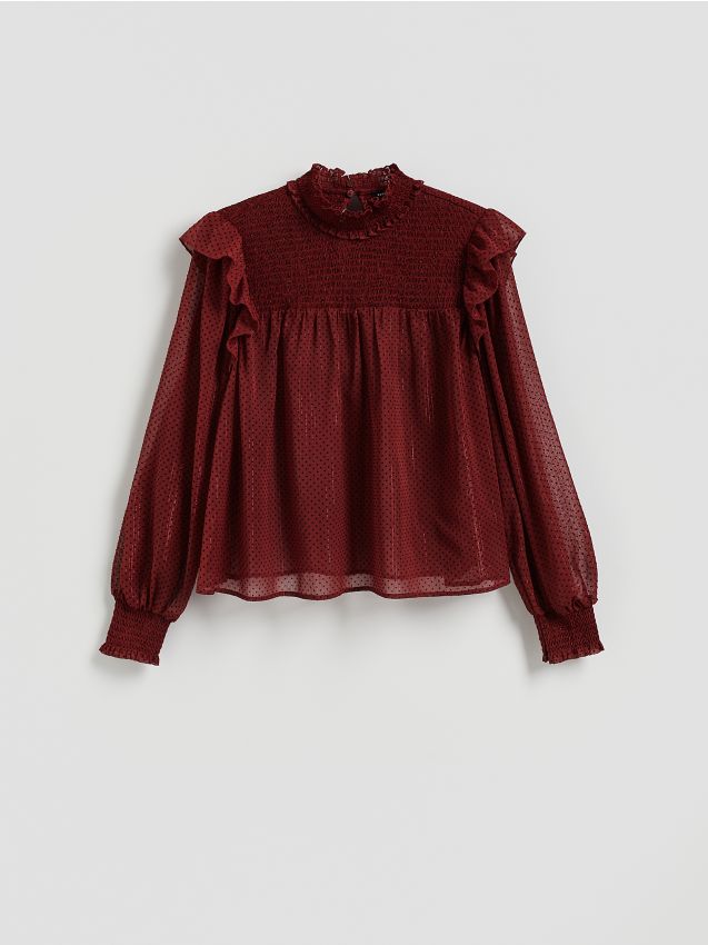 Reserved - Bluzka z metalizowaną nicią - burgundowy