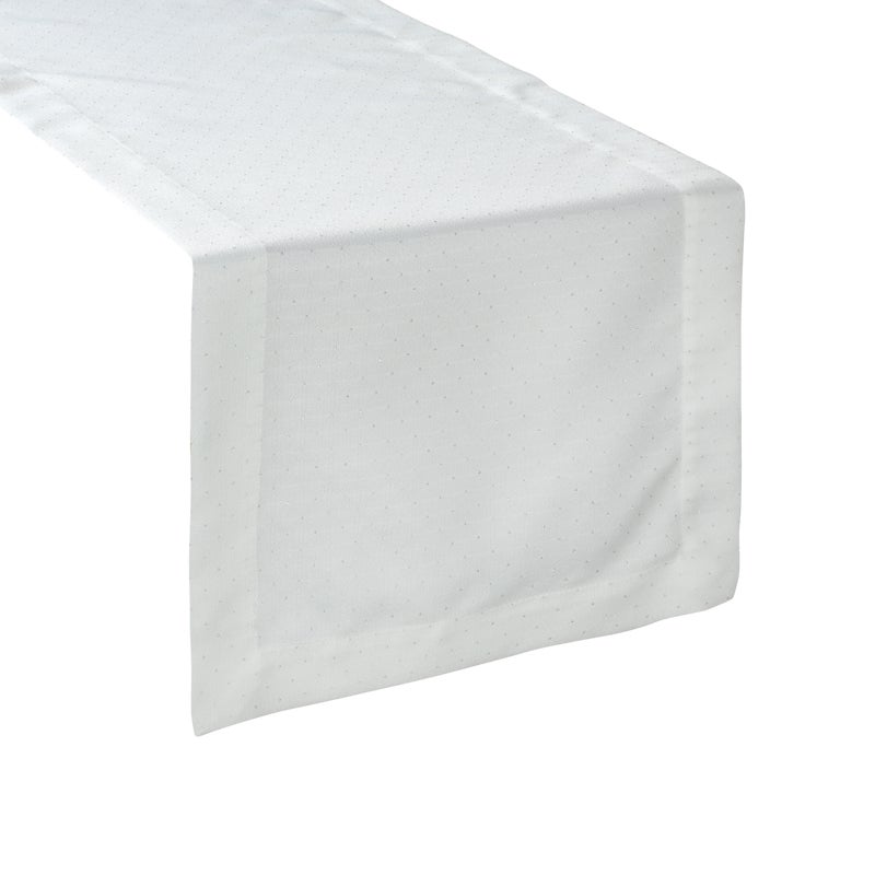 Bieżnik Ellen 40 x 180 cm biały w srebrne groszki z kantą
