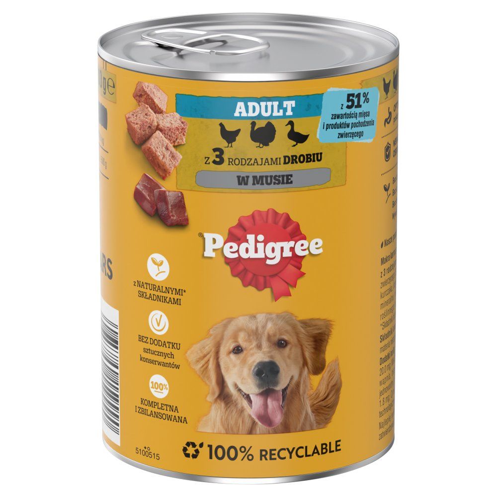 Pedigree Adult Mokra karma dla dorosłych psów z 3 rodzajami drobiu w musie 400 g