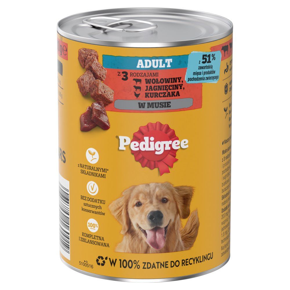 Pedigree Adult Mokra karma dla psów z 3 rodzajami wołowiny jagnięciny kurczaka w musie 400 g