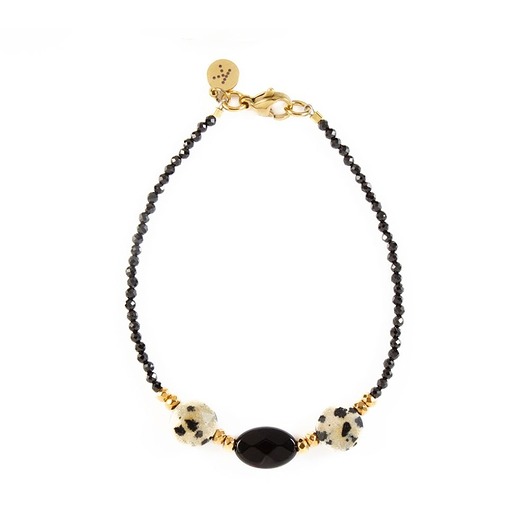 Bransoletka z owalnych Onyksów - dobrobyt i witalność - Wersja Pozłacana