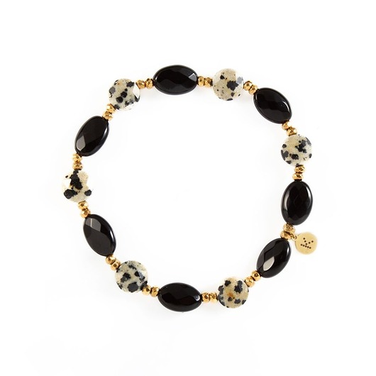 Bransoletka z owalnych Onyksów - dobrobyt - Wersja Pozłacana