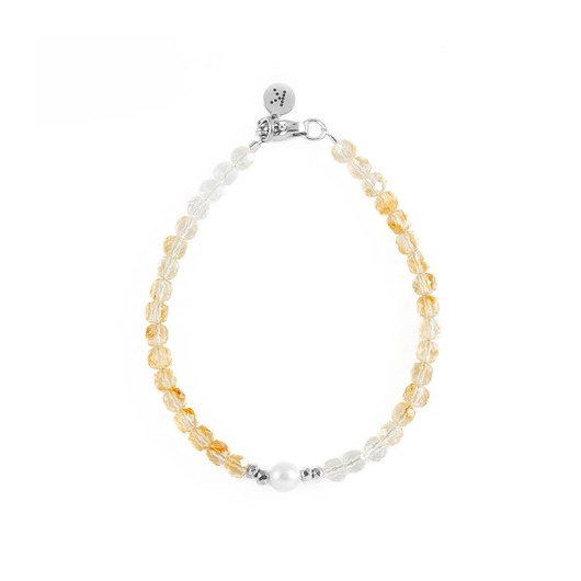 Bransoletka z cieniowanego Cytrynu z Perłą - Wersja Srebrna