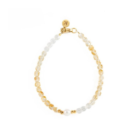 Bransoletka z cieniowanego Cytrynu z Perłą - Wersja Pozłacana