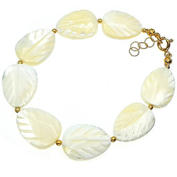 Masa Perłowa Piękna Bransoletka Listki Złote Srebro