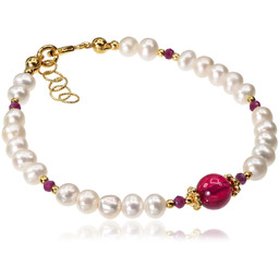 Perły Rubin Oryginalna Bransoletka Złote Srebro Certyfikat