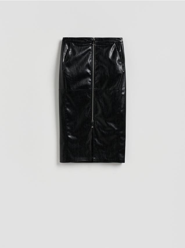 Reserved - Spódnica midi z suwakiem - czarny