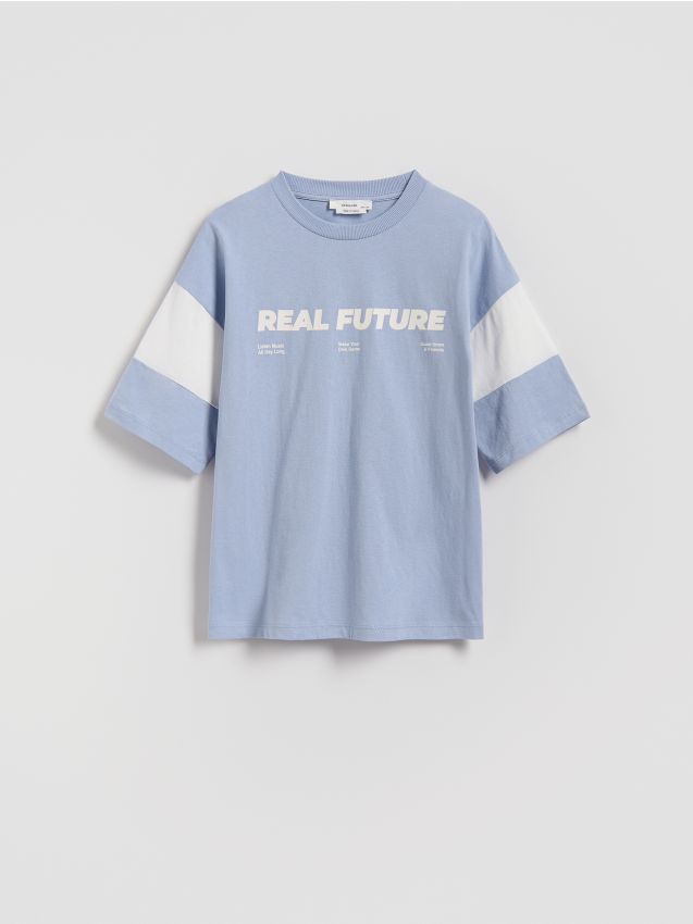 Reserved - Bawełniany t-shirt z nadrukiem - jasnoniebieski