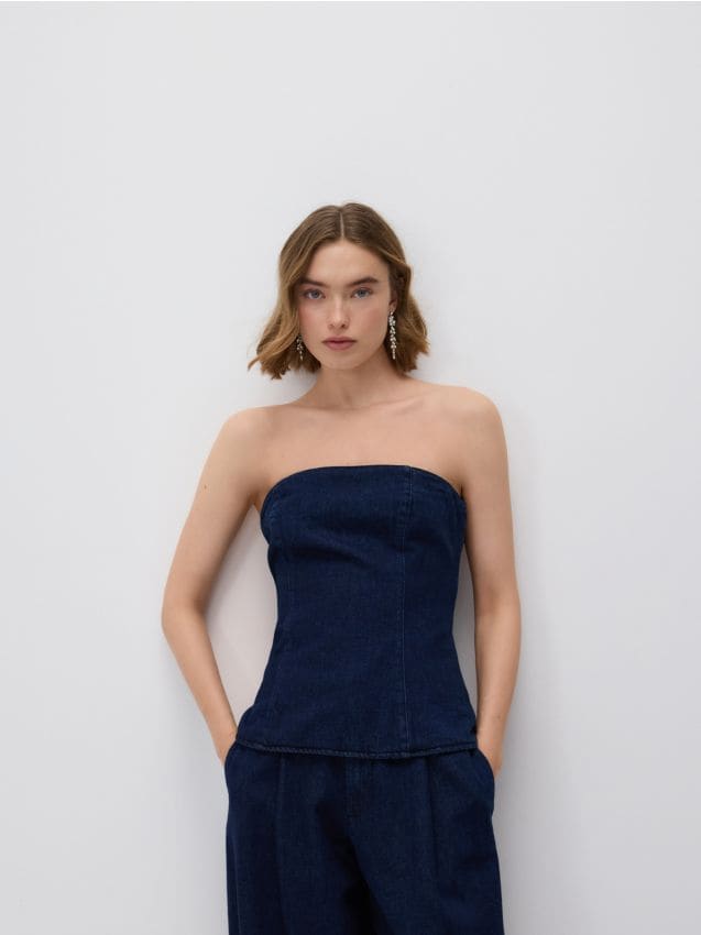 Reserved - Denimowy top - granatowy