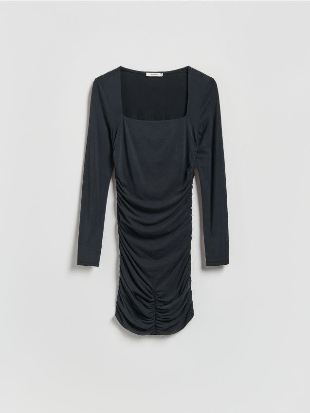 Reserved - Sukienka mini z modalem - ciemnoszary