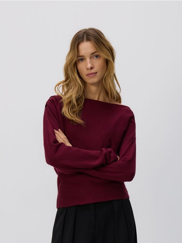 Reserved - Sweter z błyszczącą aplikacją - bordowy