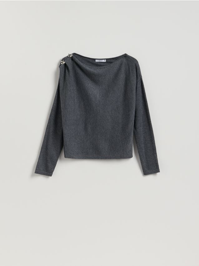 Reserved - Sweter z błyszczącą aplikacją - ciemnoszary