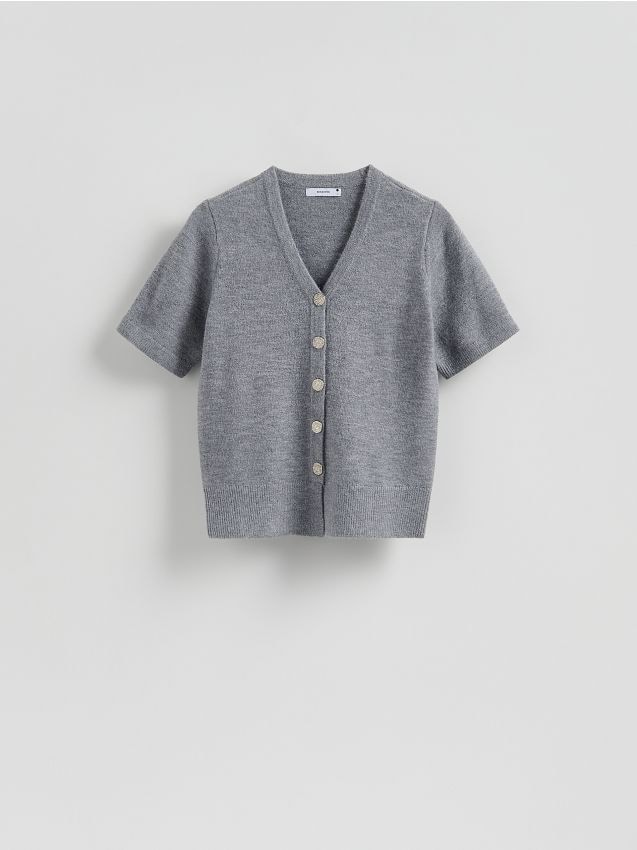 Reserved - Kardigan z dekoracyjnymi guzikami - szary