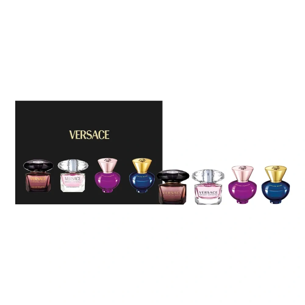 Versace woda toaletowa Crystal Noir 5 ml + Bright Crystal 5 ml + woda perfumowana Dylan Purple Pour Femme + Dylan Blue Pour Femme 5 ml