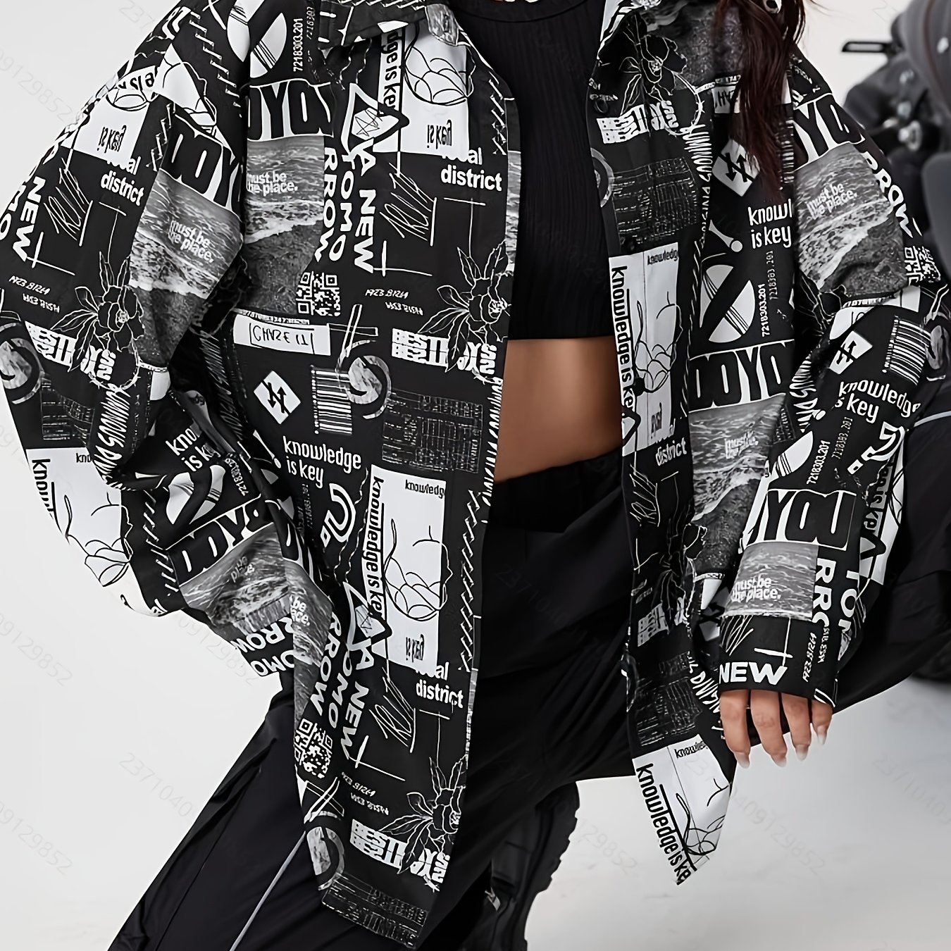 TEMU Kardigan z Długim Rękawem i Nadrukiem Retro dla Kobiet – Bezramienny