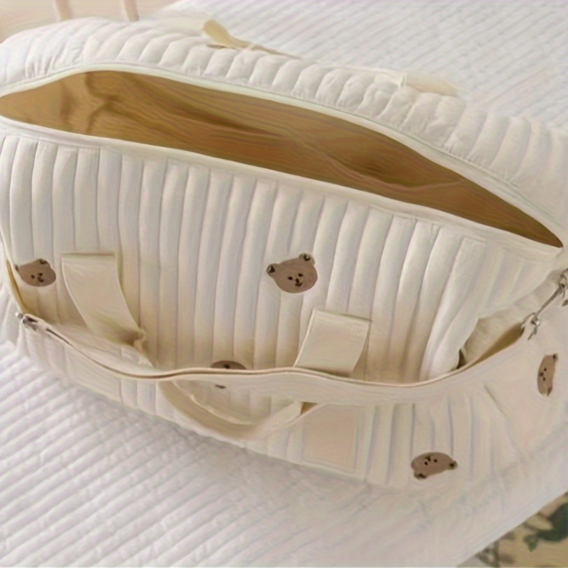 TEMU Torba Tote o Dużej Pojemności z Haftowanym Motywem Misia, Zdejmowanym Paskiem na Ramię i Zapięciem na Zamek Błyskawiczny - Idealna na Zakupy,