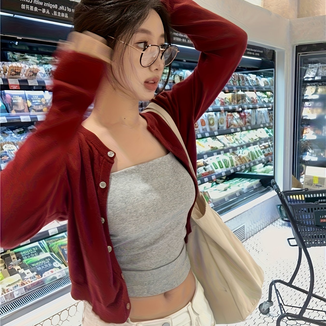 TEMU Damski Czerwony Kardigan Slim Fit - Sweter Zapinany na Guziki na Wiosnę/Jesień, Uniwersalny Element Warstwowego Stroju, Idealny do Codziennych