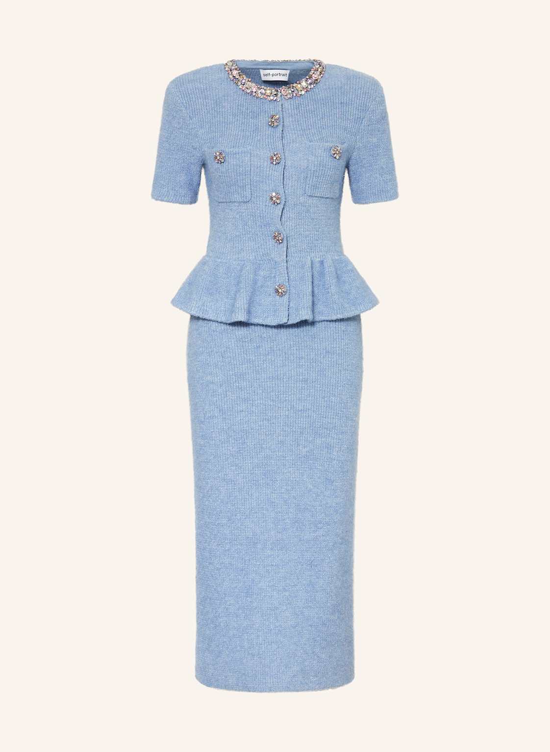Self-Portrait Sukienka Z Dzianiny Z Ozdobnymi Kamykami I Błyszczącą Przędzą blau
