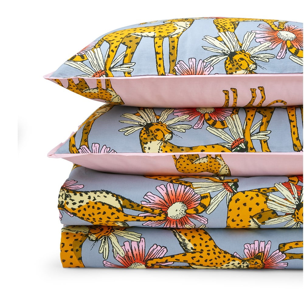 Różowo-szara bawełniana pościel jednoosobowa 135x200 cm Untamed Cheetah – Their Nibs