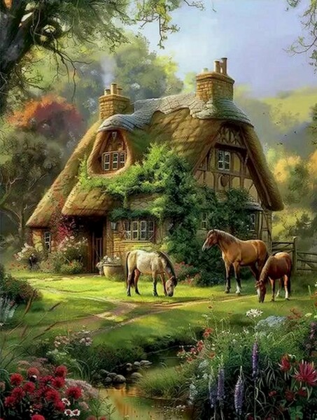 Diamentowa mozaika Leśna chata 30x40cm 2001762