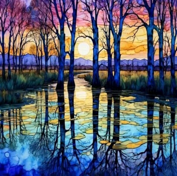 Diamentowa mozaika - Jezioro Brzeg z Brzozami