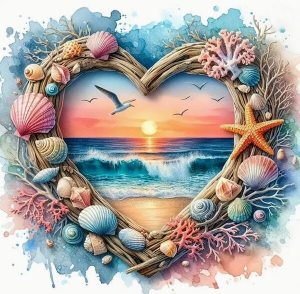 Diamentowa mozaika - Wybrzeże serce z widokiem na brzeg