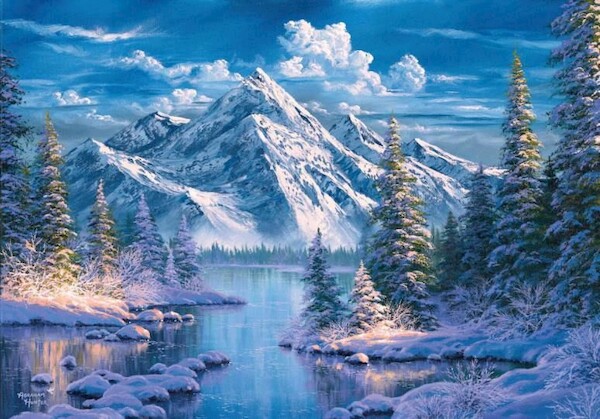 Diamentowa mozaika - Góra i rzeka zima