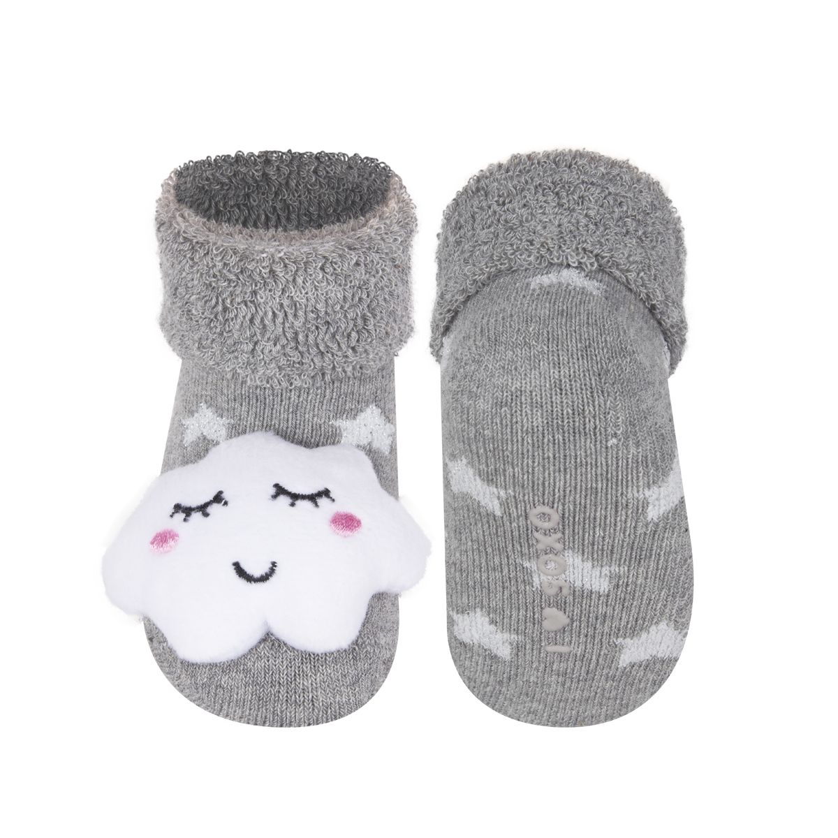Soxo, skarpetki niemowlęce z grzechotką, rozmiar 16-18, chmurka, 1 para