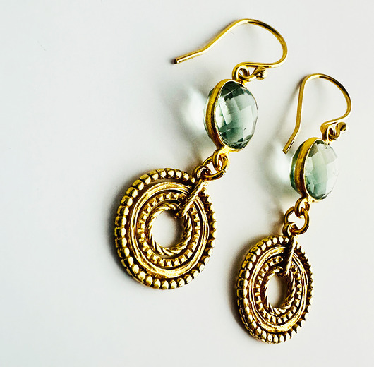 Wiszące Kolczyki z topazem , srebro pozłacane