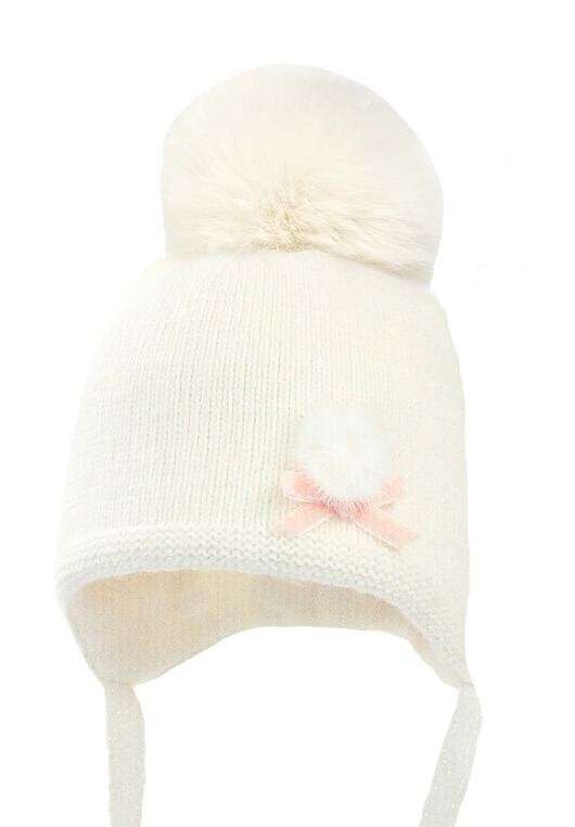 Dziewczęca czapka na zimę ALISENT z pomponem ekri
