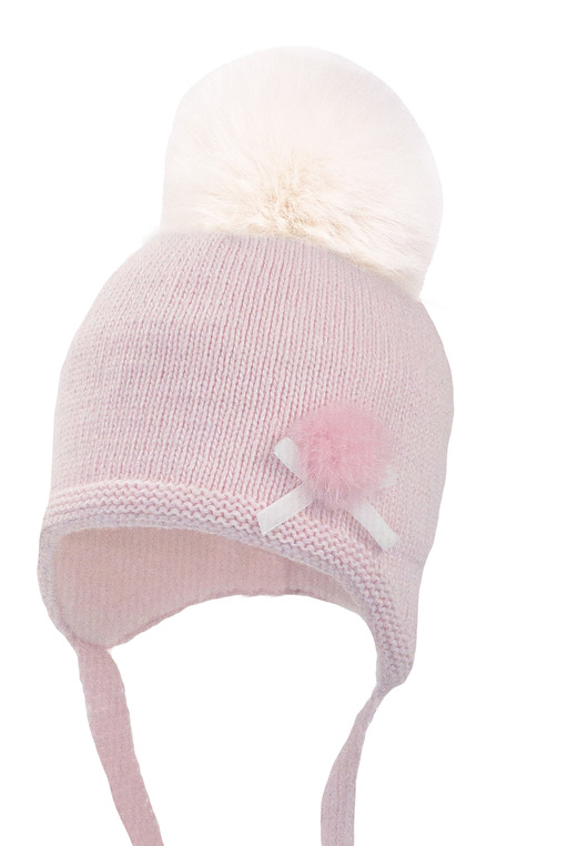 Dziewczęca czapka na zimę ALISENT z pomponem jasny róż