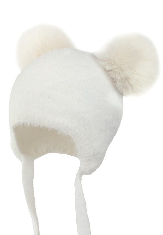 Czapka dla dziecka na zimę PERLITA z dwoma pomponami ekri