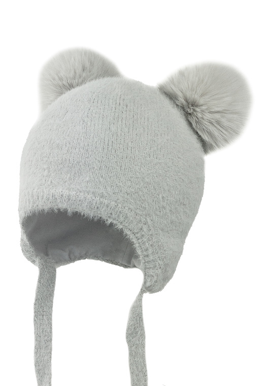 Czapka dla dziecka na zimę PERLITA z dwoma pomponami szary