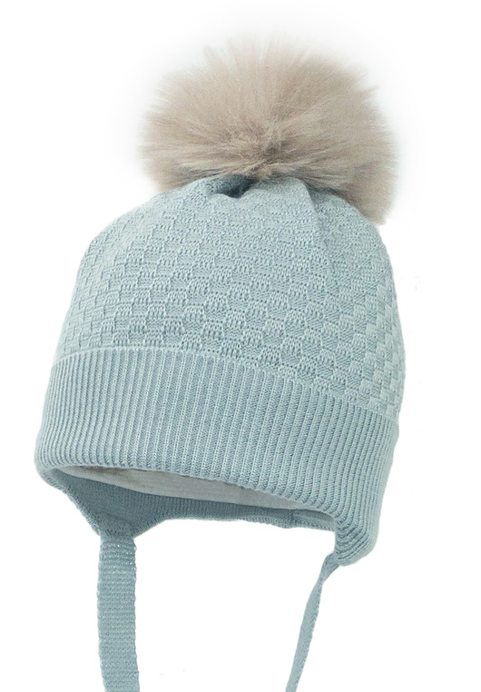 Czapka bambusowa niemowlęca na zimę LOLO z pomponem miętowy