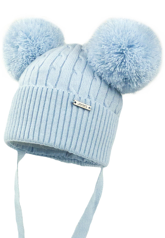 Czapka niemowlęca na zimę SINEM z dwoma pomponami niebieski