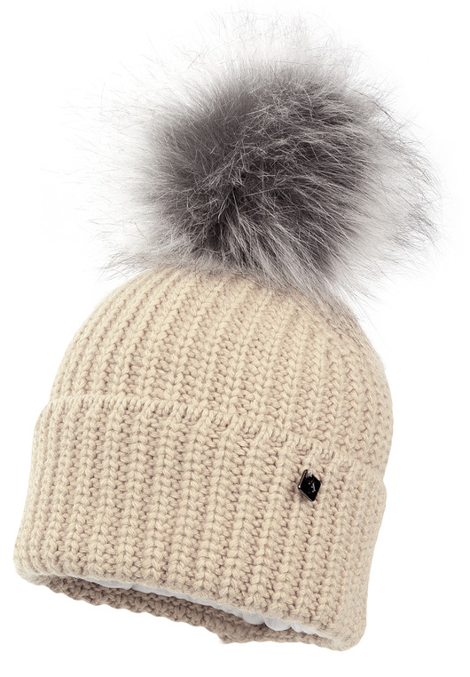 Chłopięca czapka na zimę COLD z pomponem jasny beż