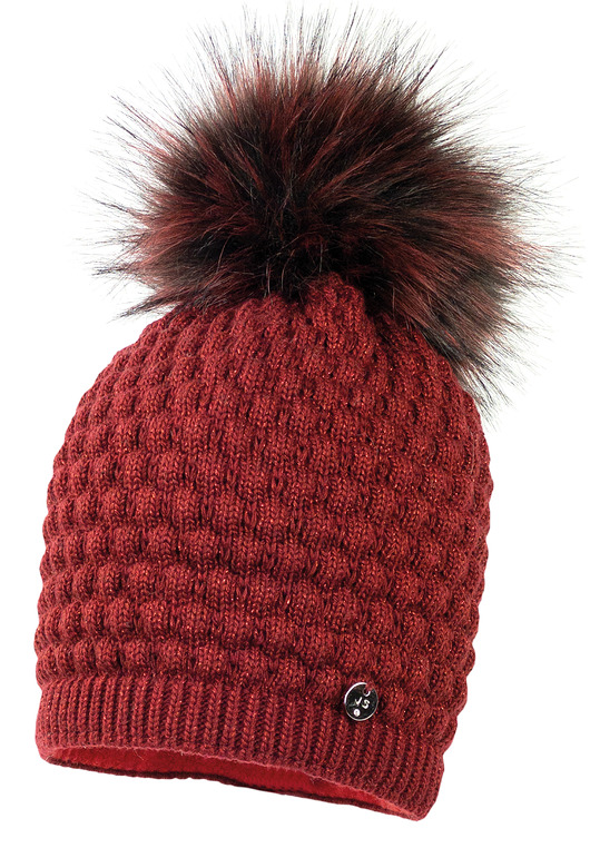 Czapka dla dziewczynki na zimę KADLIN z pomponem wiśnia