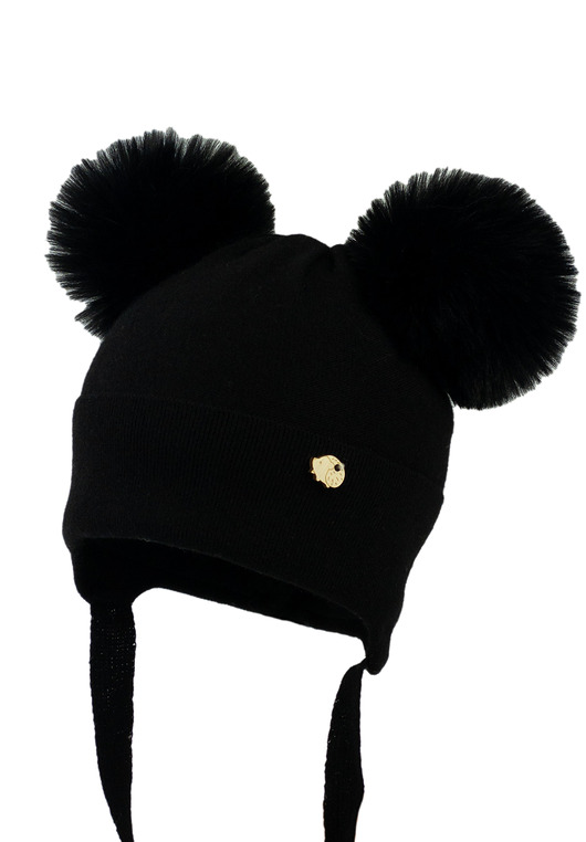 Czapka niemowlęca na zimę KIERAN z dwoma pomponami czarna