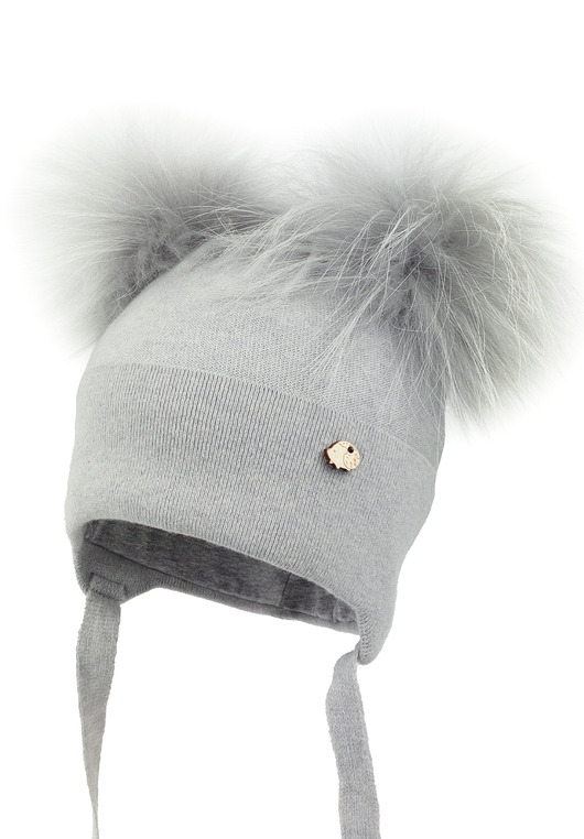 Czapka niemowlęca na zimę KIERAN z dwoma pomponami szary