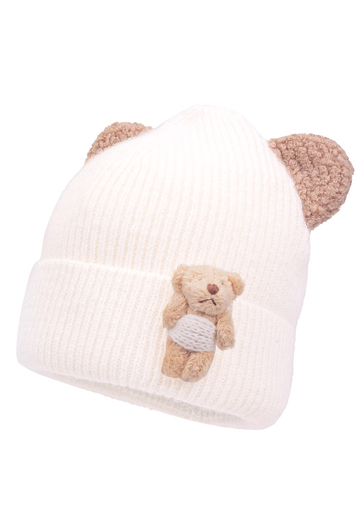 Dziecięca czapka na zimę ENES z uszkami misia ekri