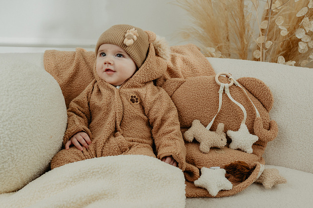 Dziecięca czapka na zimę ENES z uszkami misia karmel