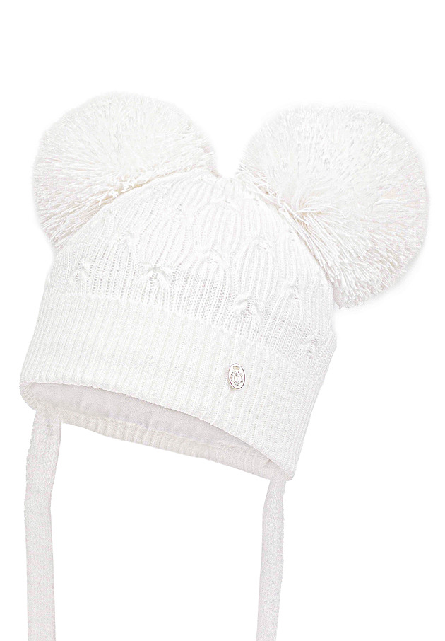 Czapka dla dziecka na zimę JORIS z dwoma pomponami biała