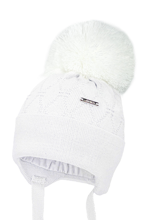 Dziewczęca czapka na zimę GILLES z pomponem biała