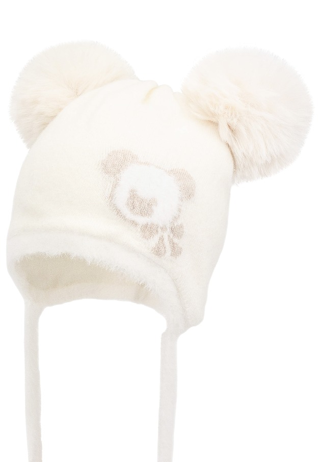 Dziewczęca czapka na zimę FANNAR z dwoma pomponami ekri