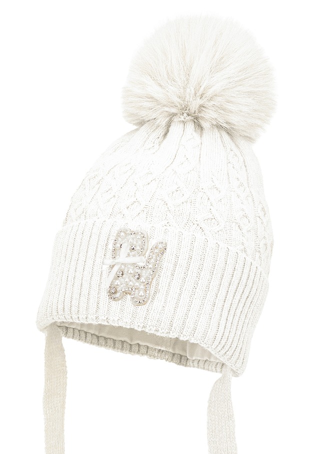 Dziewczęca czapka na zimę ANE z pomponem ekri