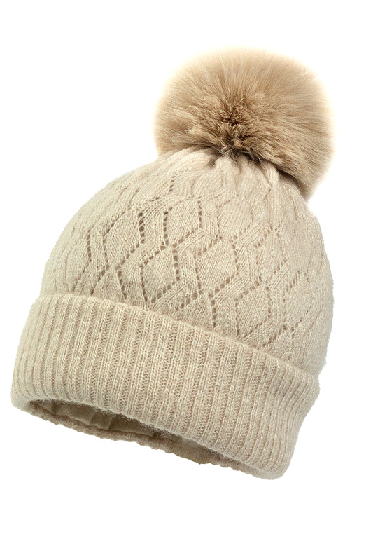 Dziewczęca czapka na zimę LAILANA z pomponem jasny beż